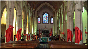 Interior of St Luke's Church decorated for Pentecost